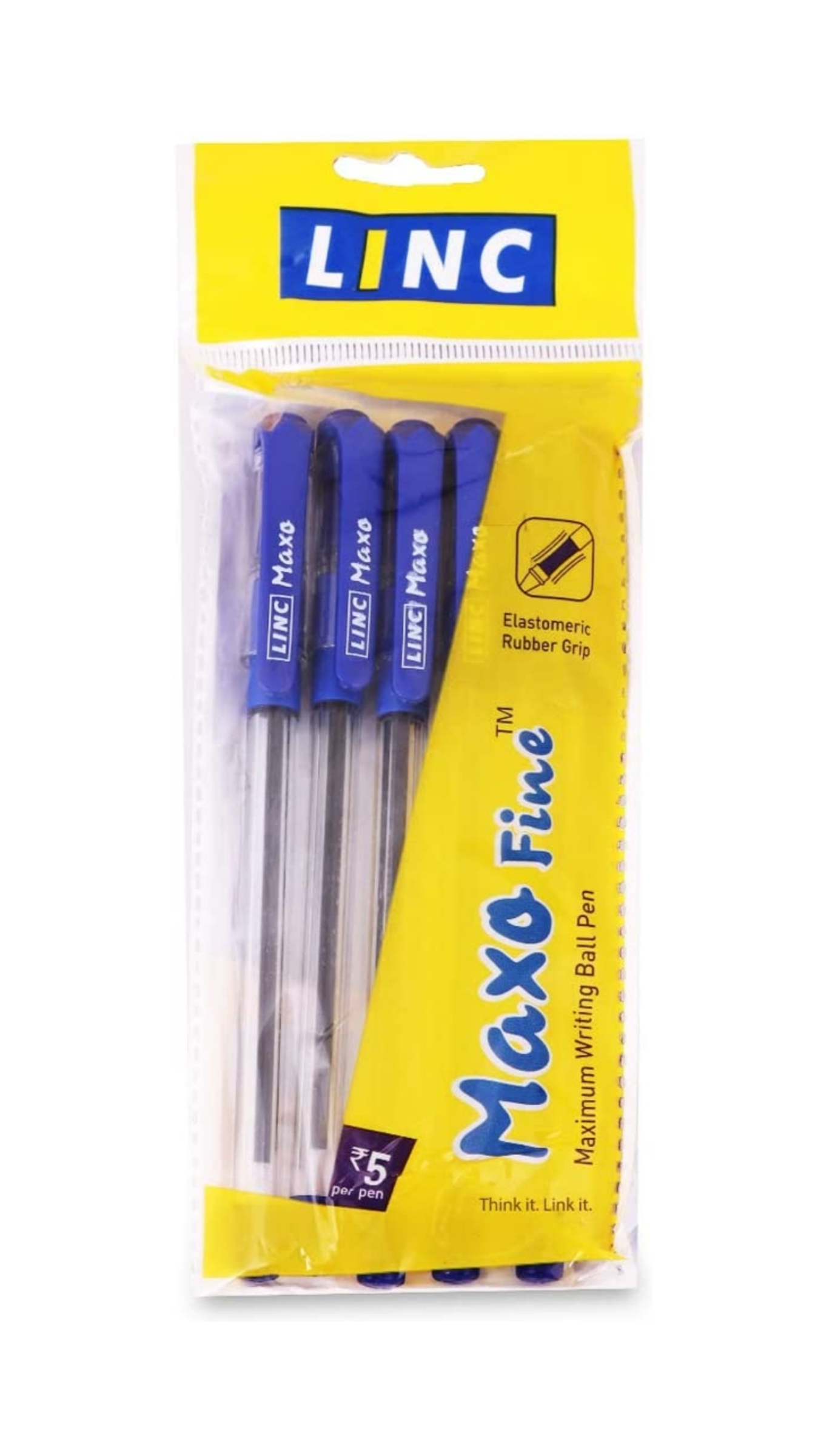 Linc Maxo Fine Ball Pen (0.7 mm, Transparent Body, Blue Ink (Pack of 5)