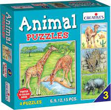 Creatives Animal Puzzles No. 2 , 4 Puzzles Set, 5,7,9 12 Pcs Puzzles, Age 4 and Above