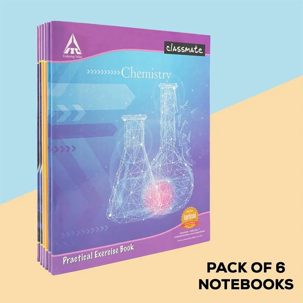 Classmate Chemistry Practical Notebook Hard Cover 108 Pages Single Line/ Blank 26.5X21.5 cm Pack of 6