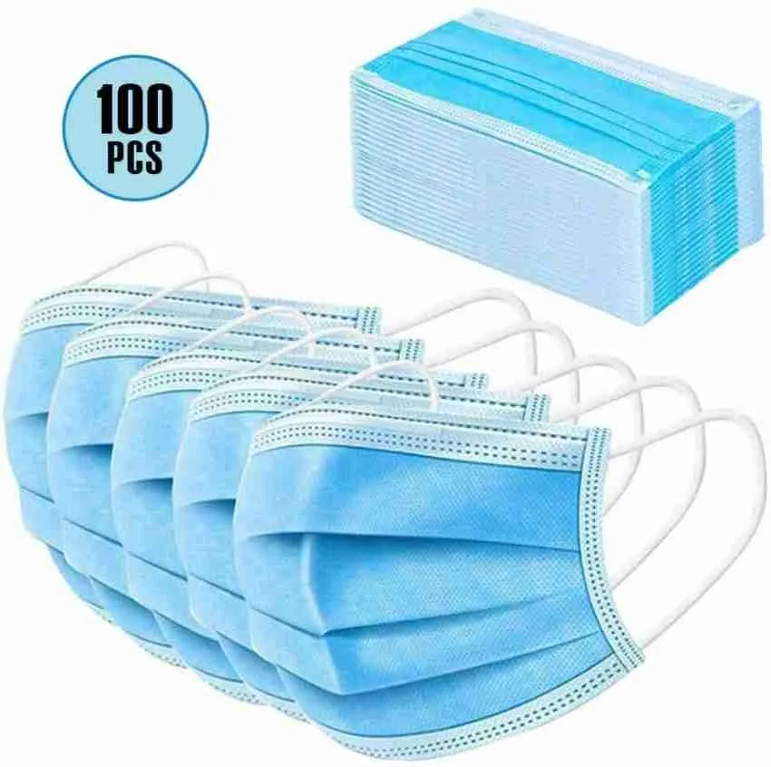 Melt-Blown Fabric Disposable 3 Ply Surgical Mask (Blue, Without Valve, Pack of 100) for Unisex