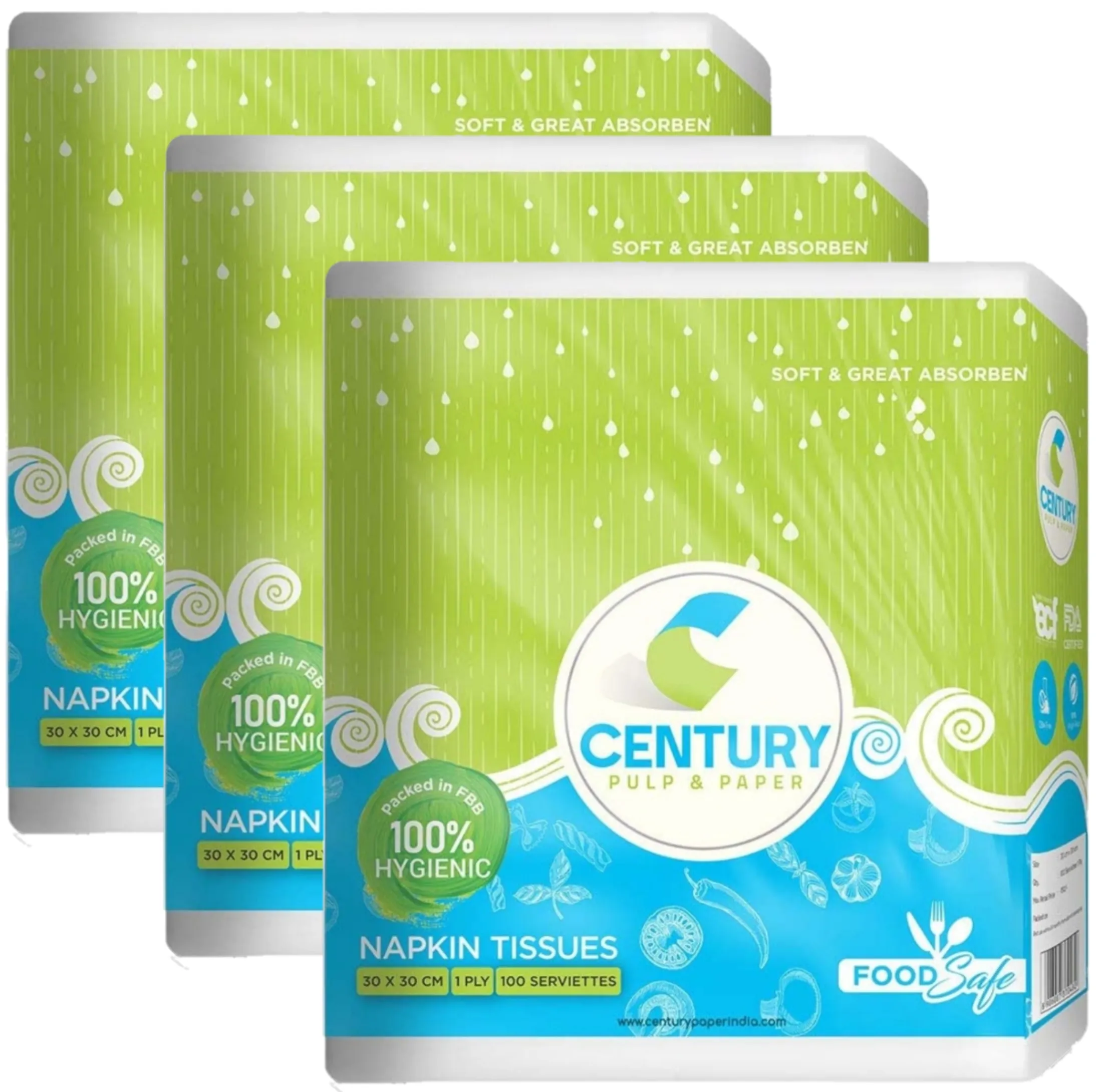 Century Napkin Tissue (30 X 30 cm , 100 Pulls / Serviettes) - Pack Of 3