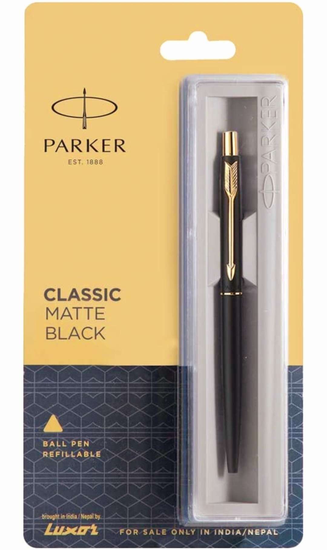 Parker Classic Matte Black Gold Trim Ball Pen (Pack of 1)