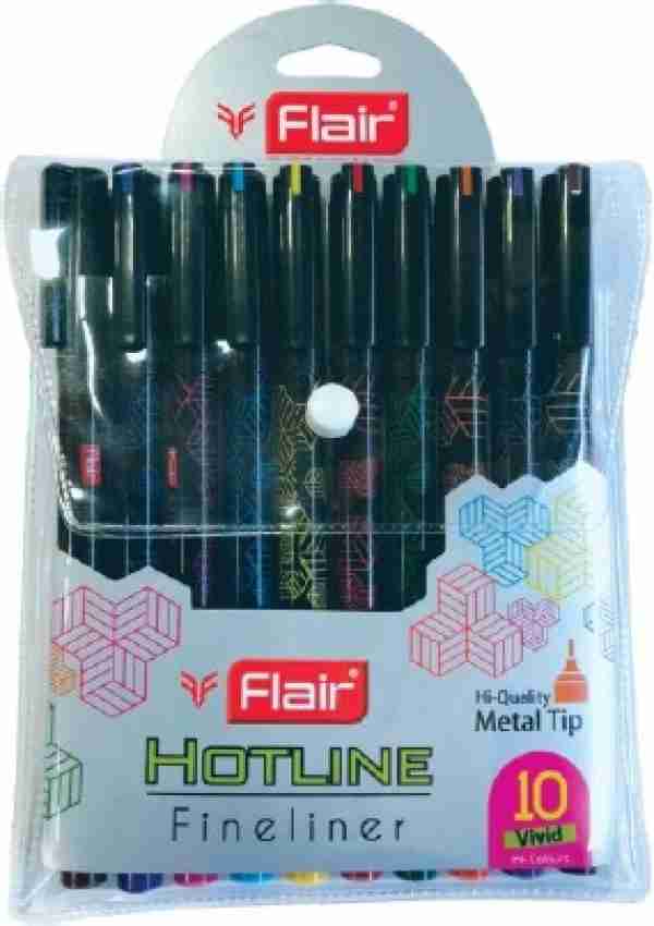 Flair Hotline Fine Liner Micro Tip Stick Pen 1 Pack of 10 Assorted Colour Pen