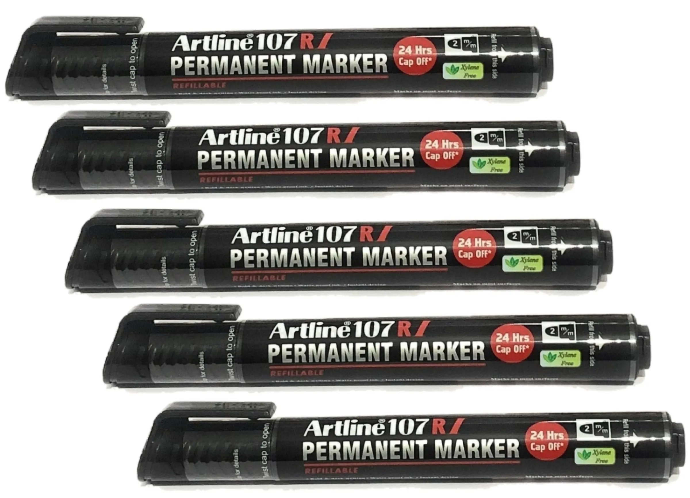 Artline Permanent Marker 107 RI Black Refillable Pack of 5 Marker
