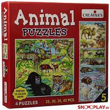 Creatives Animal Puzzles No. 5 , 4 Puzzles Set, 25,30,35,40 Pcs Puzzles, Age 6 and Above