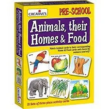 Creatives Animals, Their Homes & Food, 21 Sets of 3 Pcs Activity Cards, Age 3 & Above