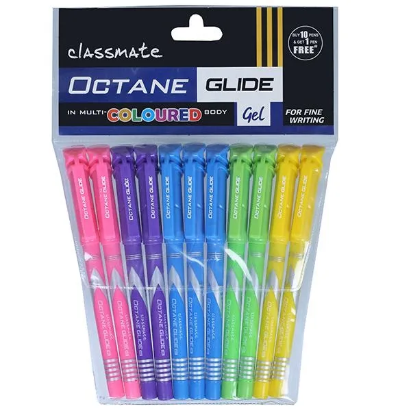 Classmate Octane Glide Gel Multi Colour Body Coloured Body Pack of 10+1 Pens