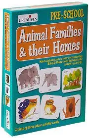 Creatives Animal Families & Their Homes, 21 Sets of 3 Pieces Play Cards, 25 Picture Cards, Age 4 & Above