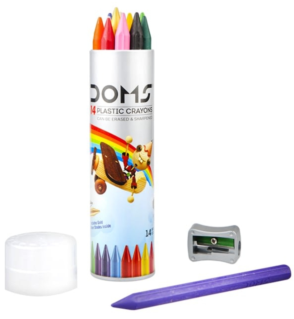 Doms Plastic Crayon 14 Shades Round Tin