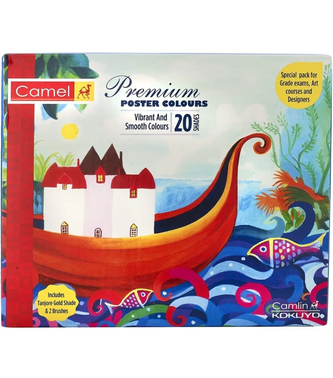 Camel, Camlin Premium Poster Colour with Brush - 20 Shades Pack of 1 Box (Multicolor)