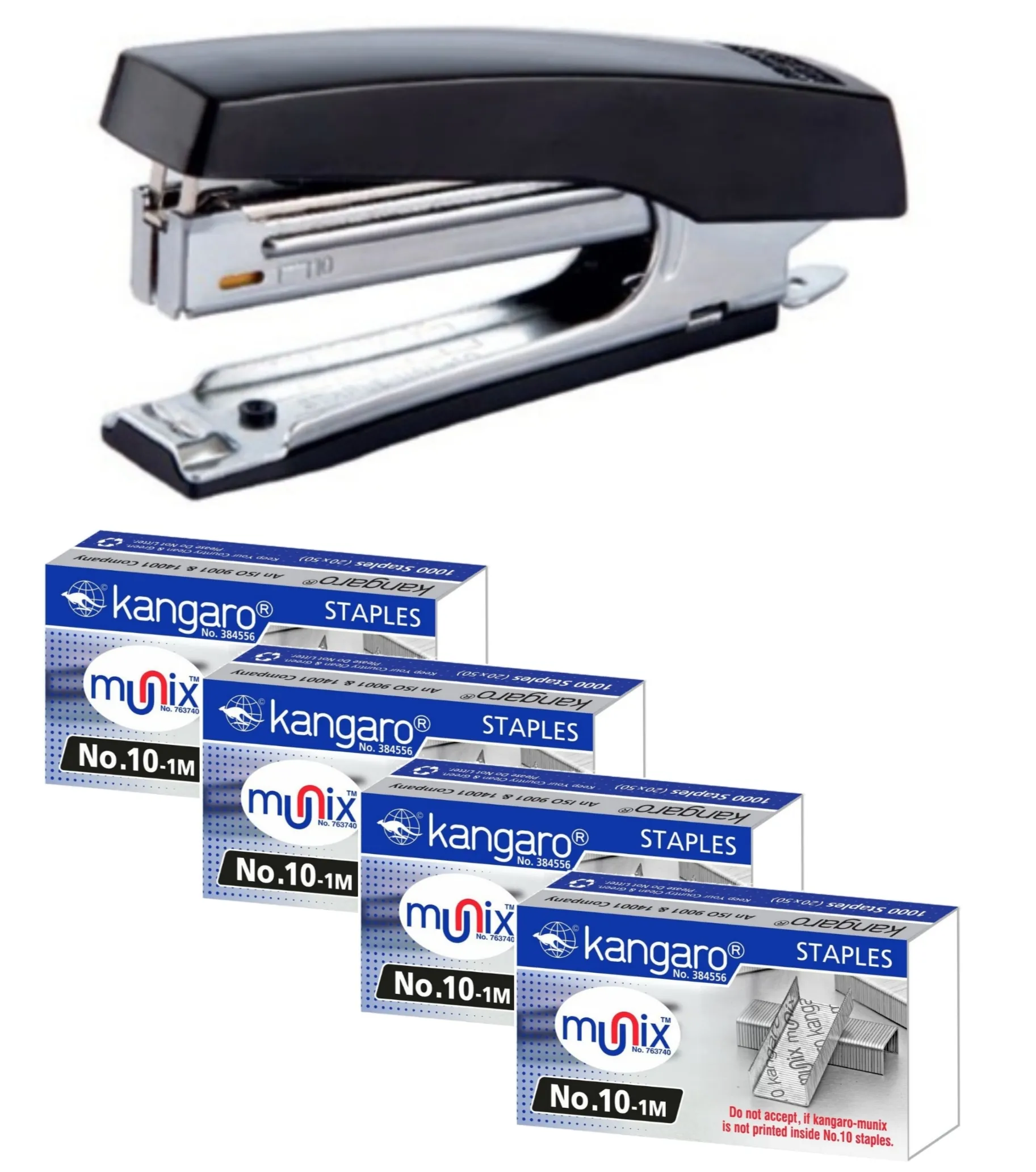 Kangaro HD-10D Stapler With 4 Packs of No. 10-1M Staple Pins Top Loading Combo Pack