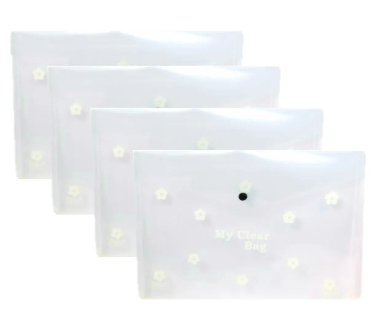 Saya My Clear Bag Flower, SY- 209F 1 Button Folder, 35.5X 25.5 cm, Pack of 4 , White Color