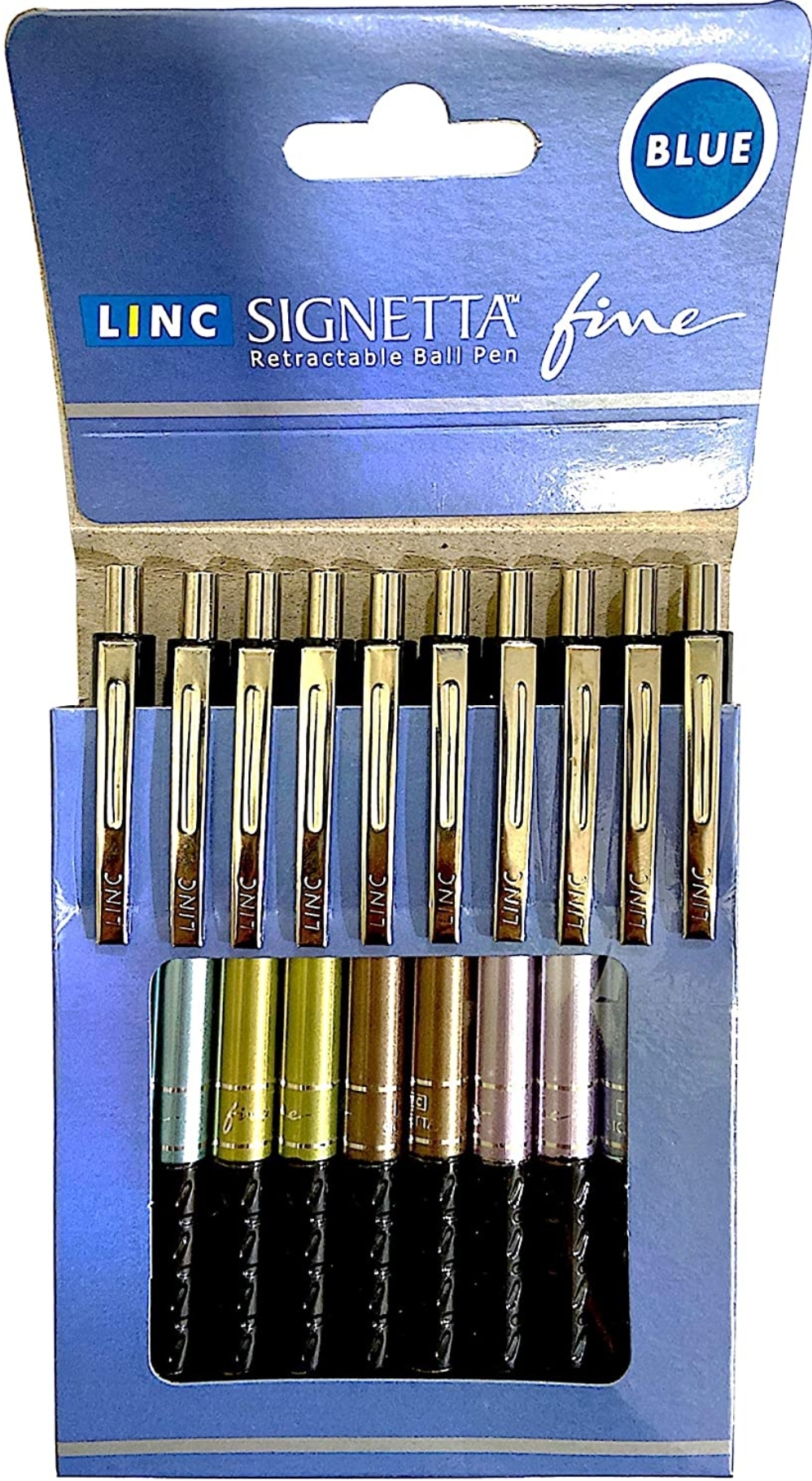 Linc Signetta Fine Ball Pen 0.7mm, Blue Pen, Retractable Pen Pack of 10 Pen