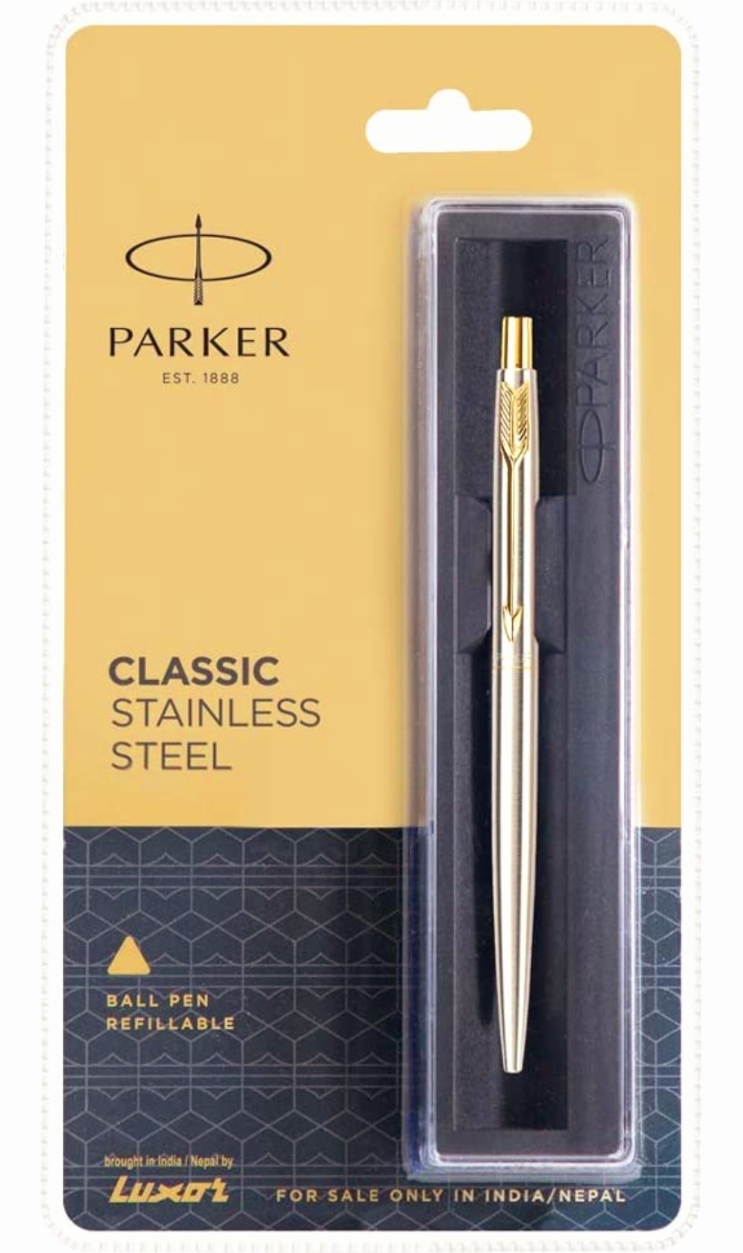 Parker Classic Stainless Steel Gold Trim Ball Pen (Pack of 1)