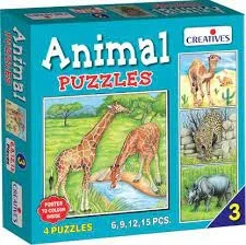 Creatives Animal Puzzles No. 3 , 4 Puzzles Set, 6,9,12, 15 Pcs Puzzles, Age 5 and Above