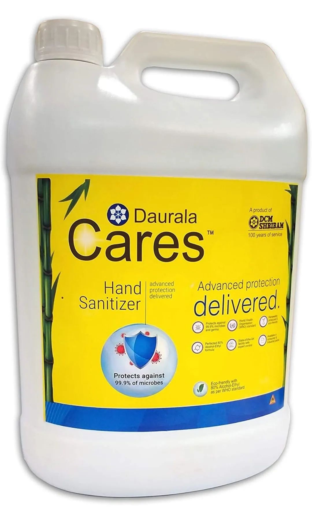 Daurala Cares Hand Sanitizer, Advanced Protection, 5 Liter, 80% Alcohol-Ethyl WHO Standard