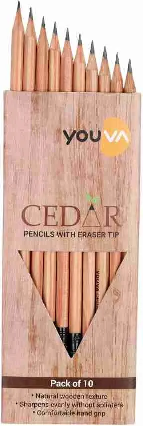 Navneet Youva Cedar Pencils With Eraser Tip (1 Pack of 10 Pencils)