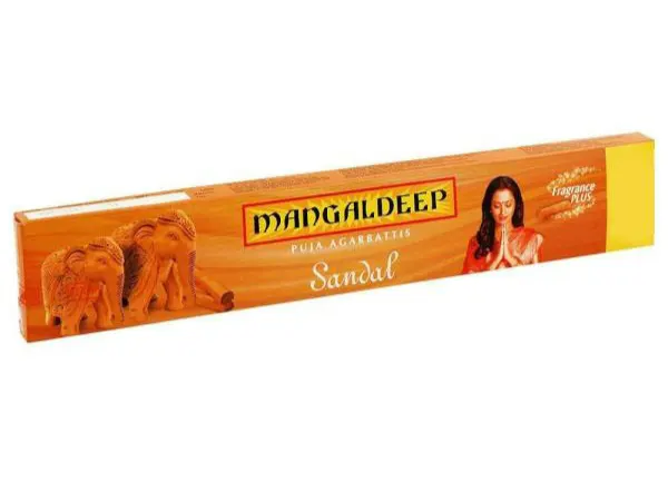 Mangaldeep Pooja Agarbattis Sandal Fragrance, 12 Sticks Pack, Free Matchbox Inside