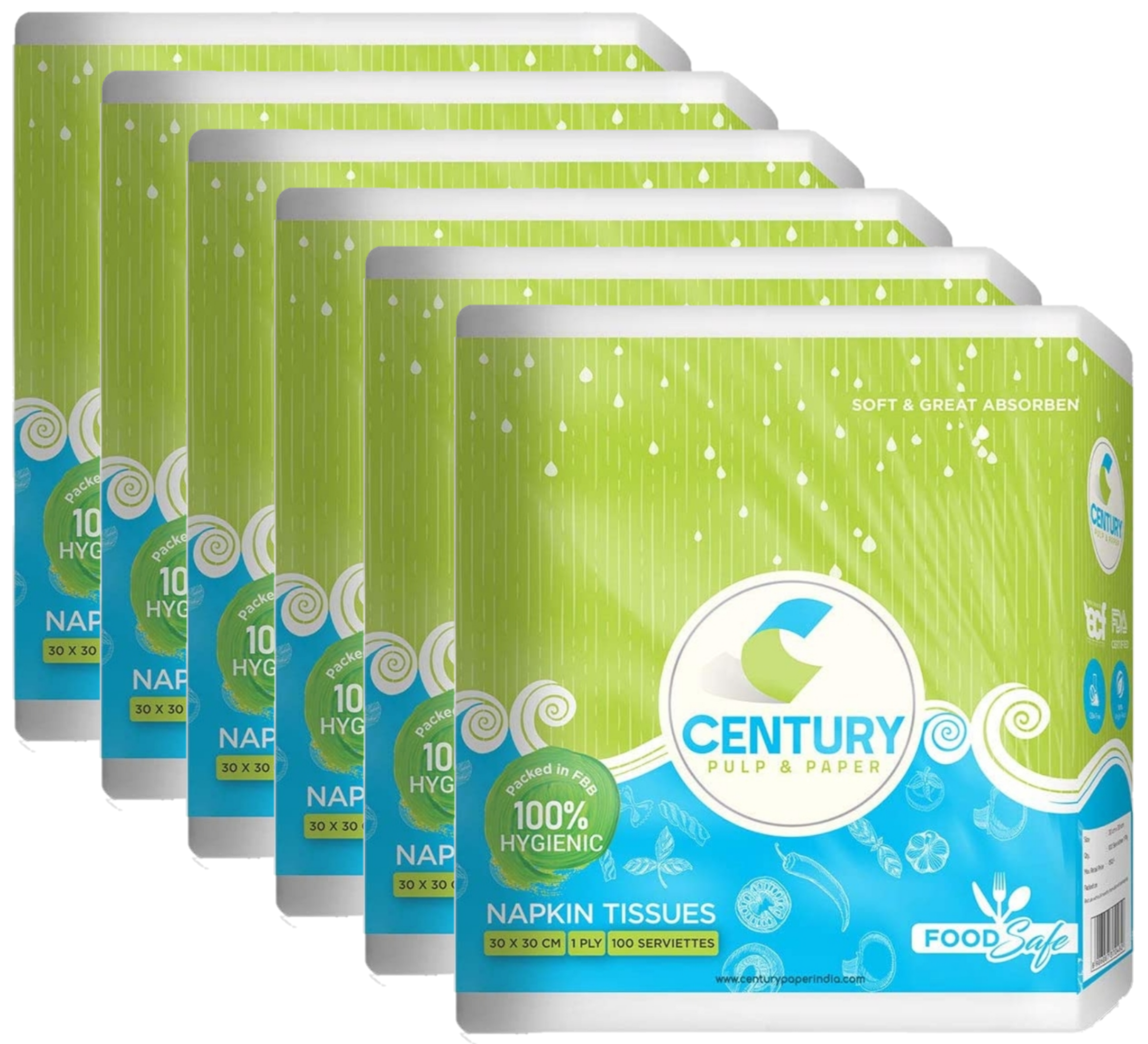 Century Napkin Tissue (30 X 30 CM , 100 PULLS / SERVIETTES) - PACK OF 6