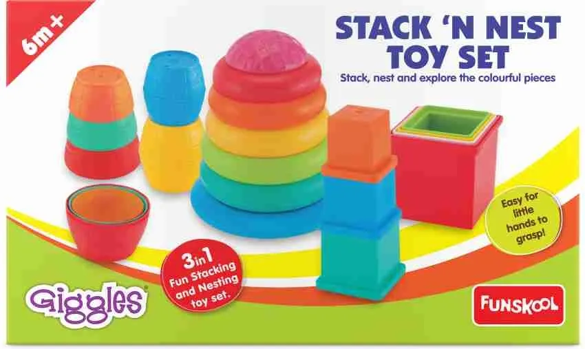 Funskool Giggles Stack N Nest Toy Set Multi Colour Stack Nest Explore Colourful Pieces