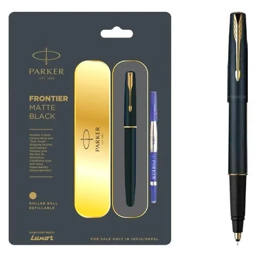 Parker Frontier Matte Black Gold Trim Roller Ball Pen Pack of 1