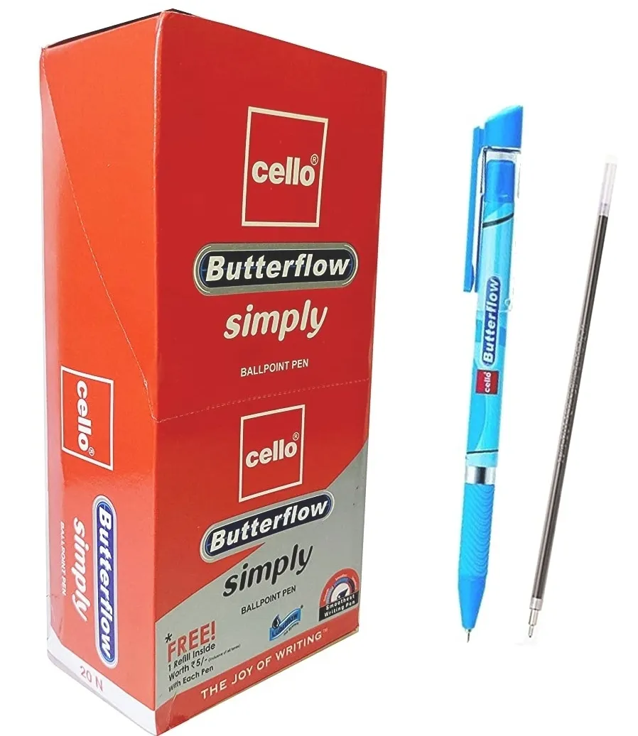 Cello Butterflow Simply Blue Ball Pen  Blue Pen Pack of 10 Pens