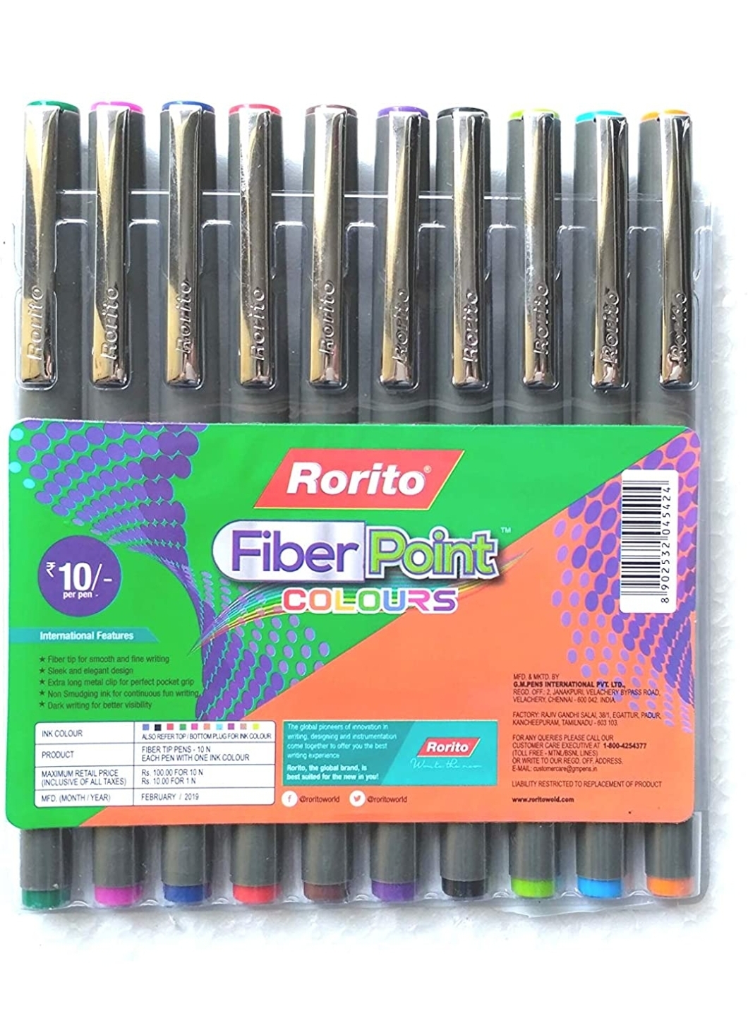RORITO FIBERPOINT Colours Pen (Pack of 10)