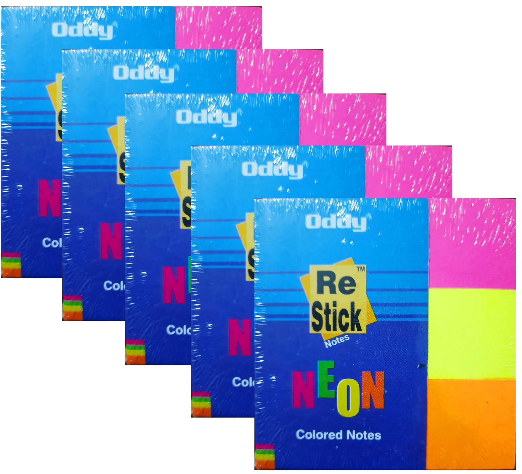 Oddy Neon 1''X3'' (25X75 mm) Re Stick Notes, Multi Colour 240 Sheets Per Pad Pack of 5