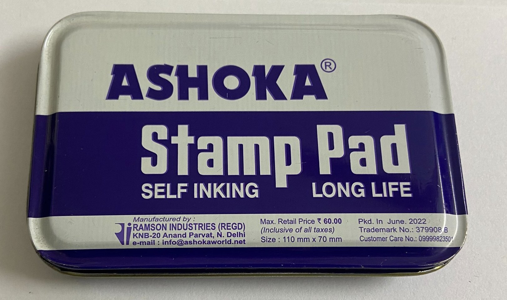 Ashoke Stamp Pad Medium Size 126X77 MM Violet Ink  Pack of 1