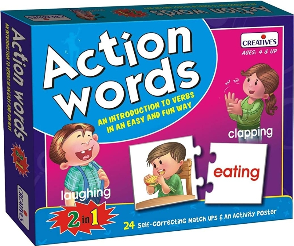 Creatives Action Words Multi Colour Puzzle 24 Self Correcting Match Ups With Activity Poster