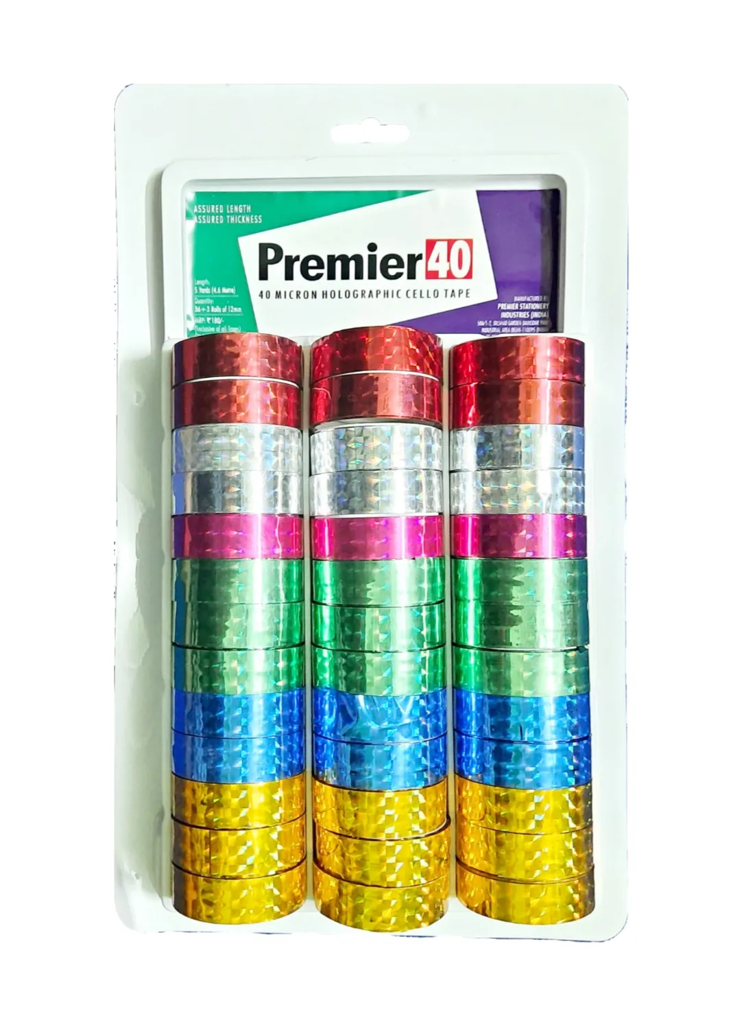 Premier 40 micron Holographic coloured Tapes Pack of 39 Tape Rolls