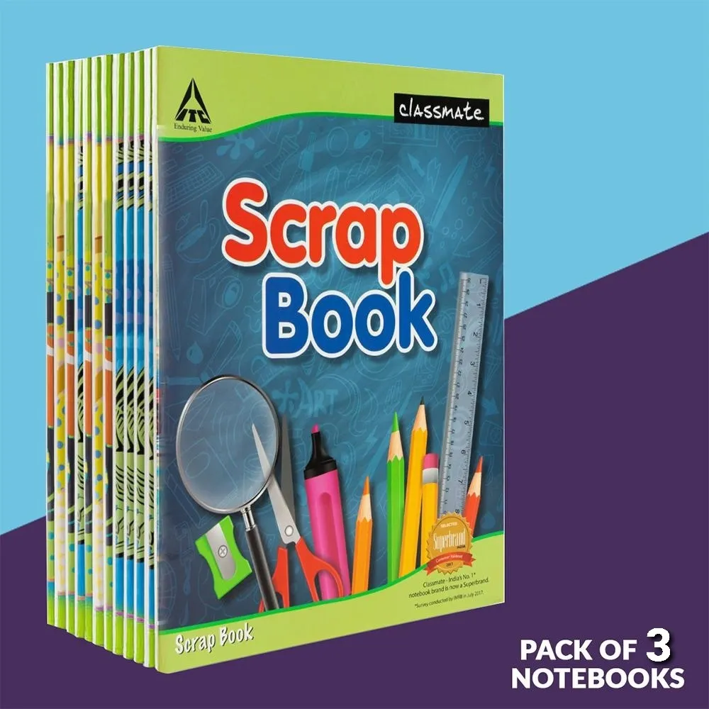 Classmate Scrap Book Soft Cover 36 Pages 28X22 cm Plain and Ruled Pack of 3
