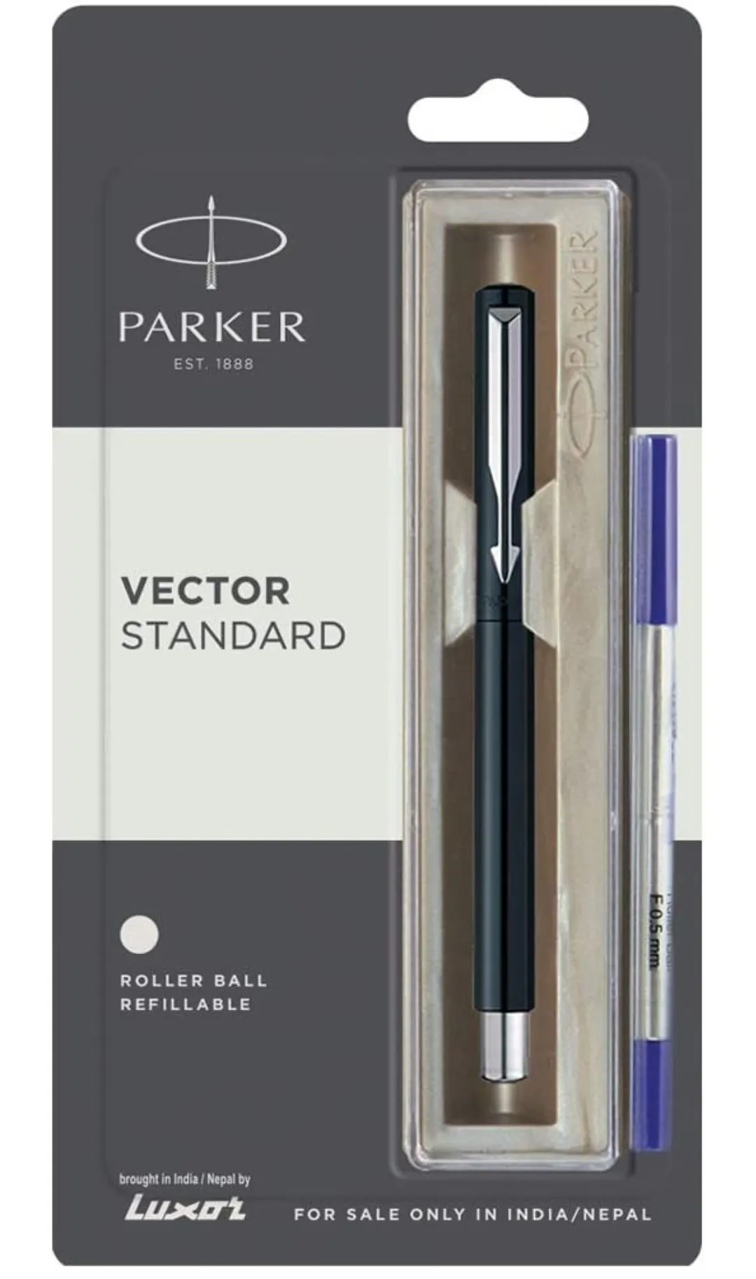 Parker Vector Standard Chrome Trim Roller Ball Pen (Pack of 1) Black Body