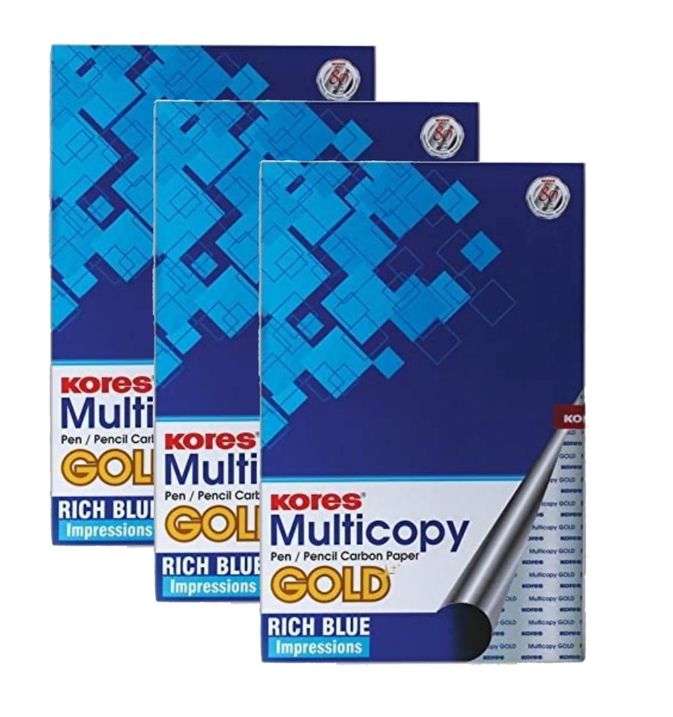 Kores Multicopy Pen/ Pencil Carbon Paper, Gold Rich Blue Impression 100 Sheet inside Pack, (Pack of 3)