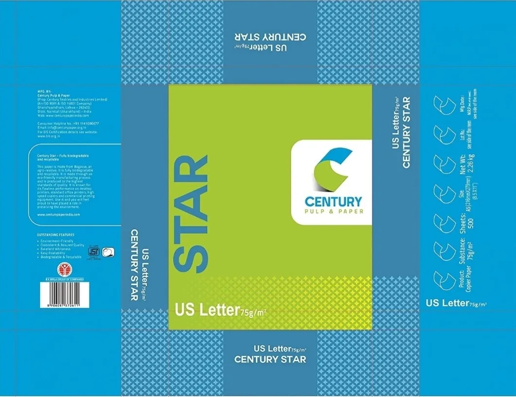 Century Star Copier  Paper A4 Size Paper 75 GSM 500 Sheet Pack of 1