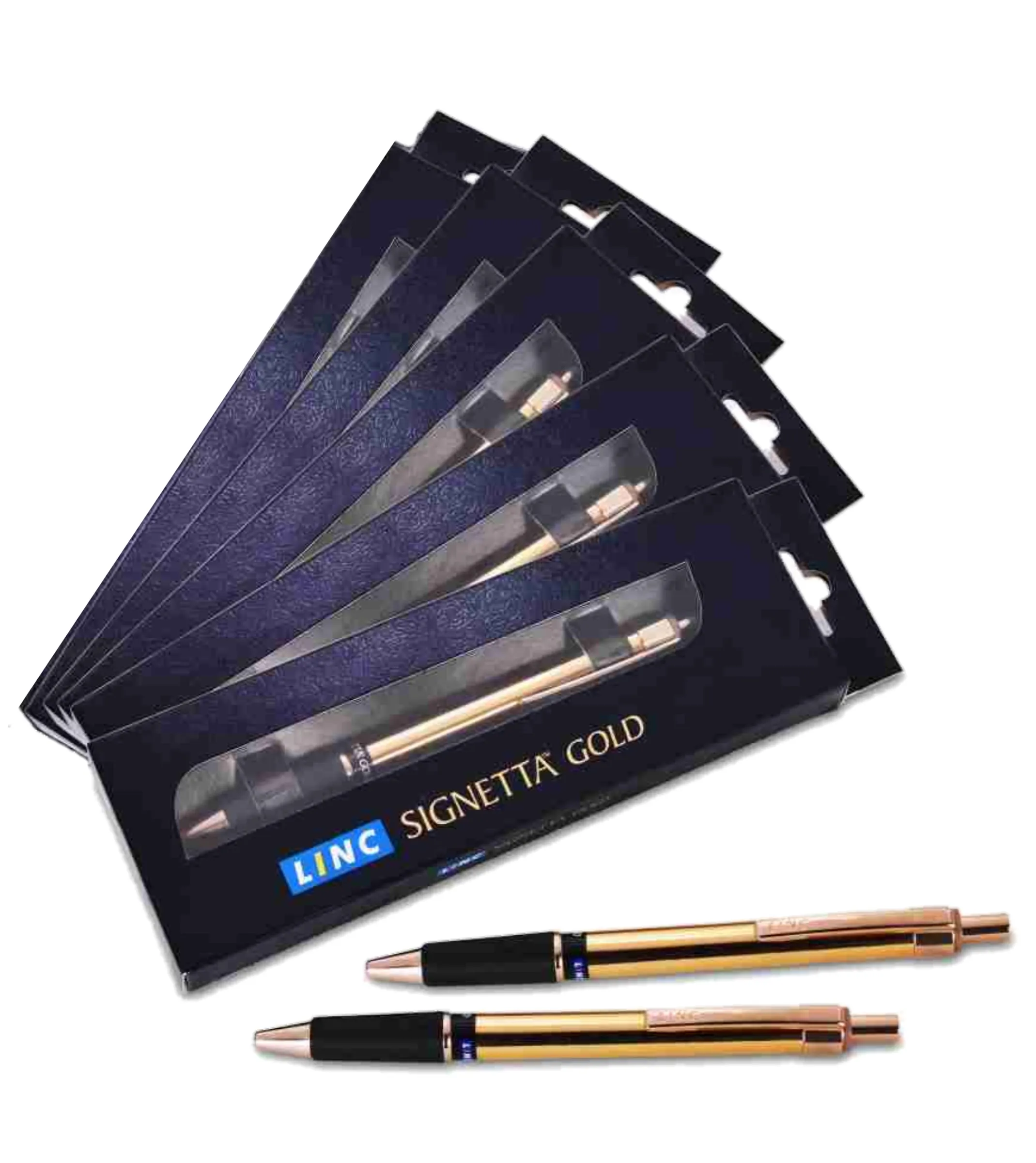Linc Signetta Gold Ball Pen ,Blue Pen, 0.7 MM, Pack of 5 Pen