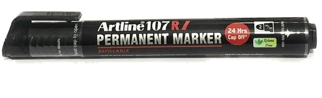 Artline Permanent Marker 107 RI Black Refillable Pack of 10 Marker