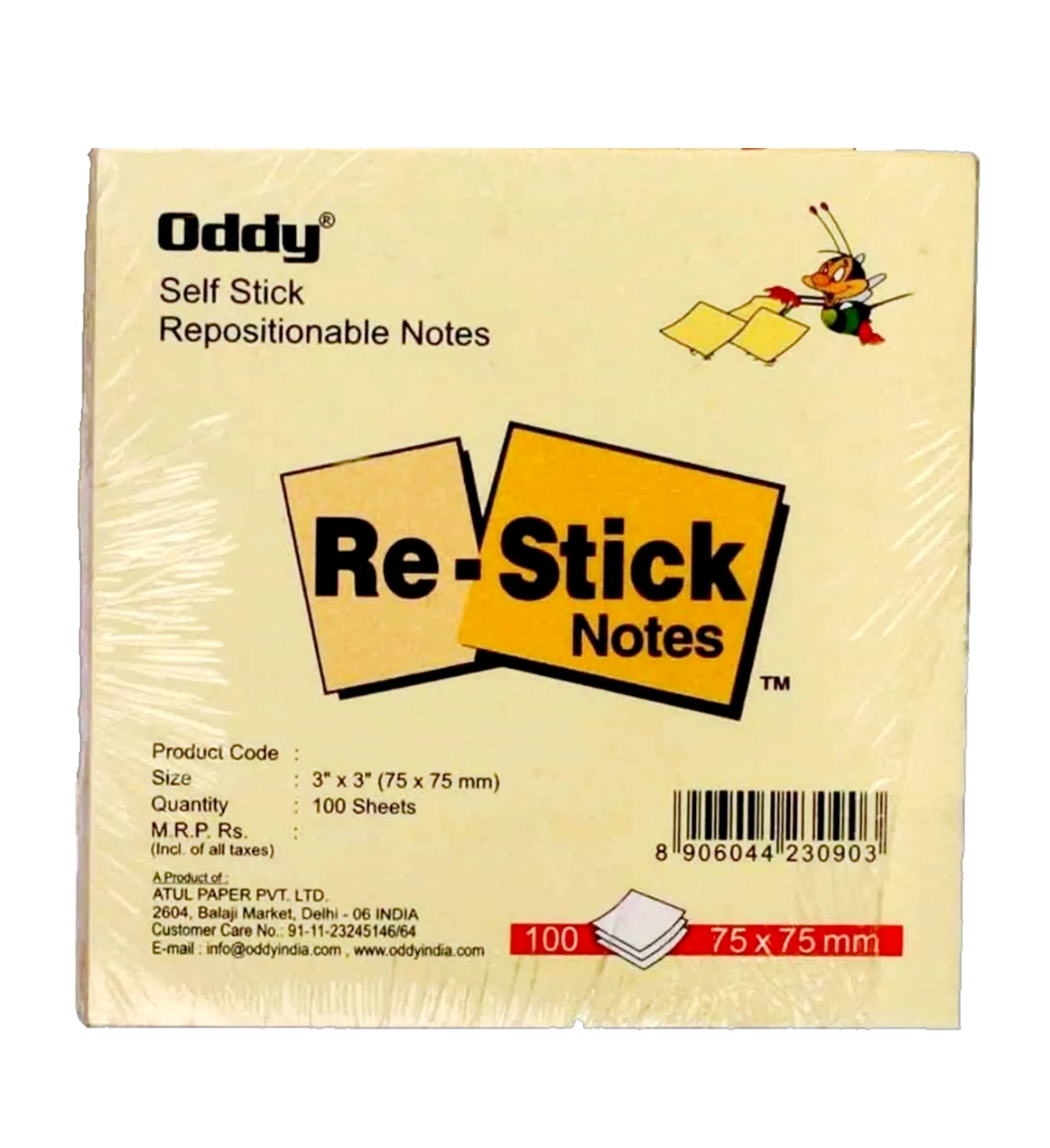 Oddy Self Stick Repositionable Notes 3"X3" (75X75 mm) 1 Pack of 100 Sheets