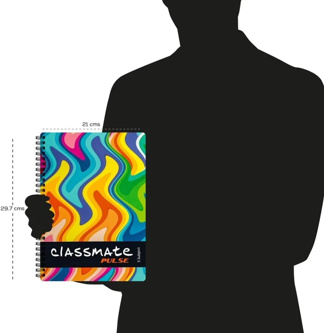 Classmate Pulse Notebook Soft Cover 5 Subject Spiral Binding Notebook Single Line 29.7 X 21 cm 250 Pages Pack of 1