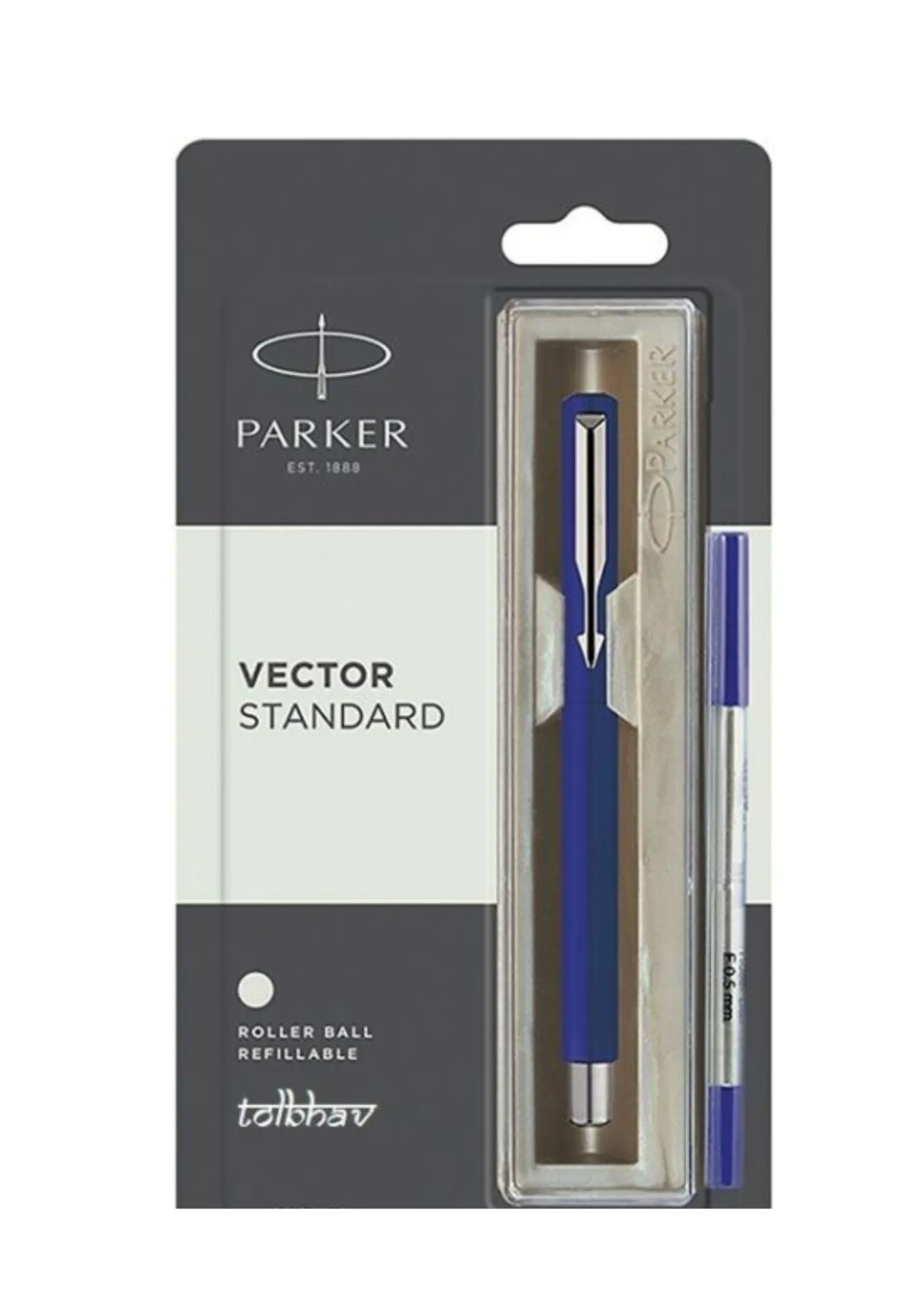 Parker Vector Standard Chrome Trim Roller Ball Pen (Pack of 1) Blue Body
