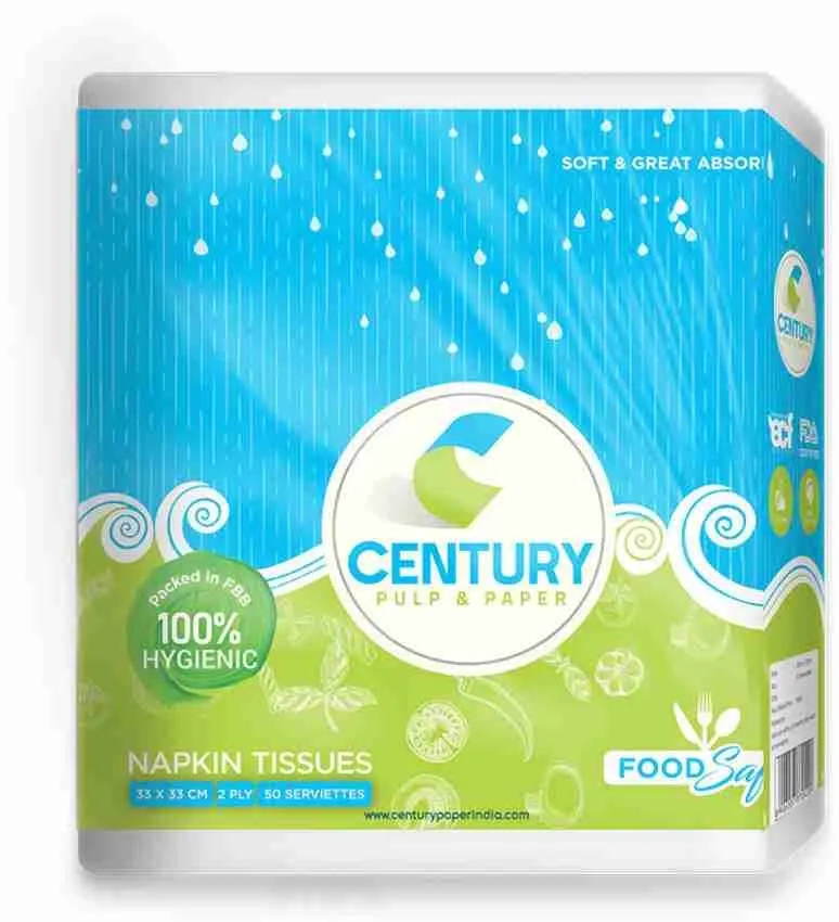 Century Food Safe Napkin Tissue (33 X 33 cm , 50 Pulls / Serviettes) - Pack Of 6