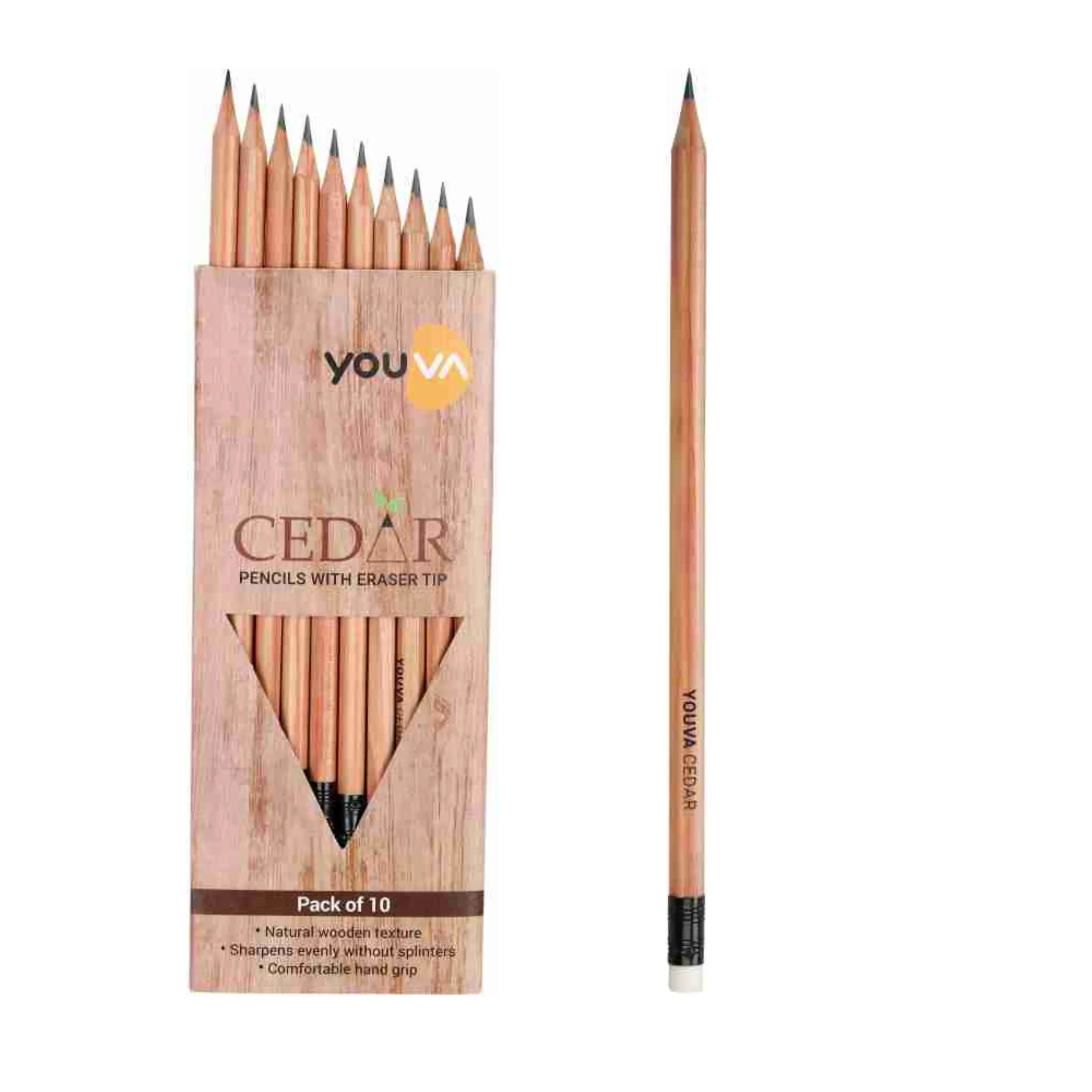 Navneet Youva Cedar Pencils With Eraser Tip (1 Pack of 10 Pencils)
