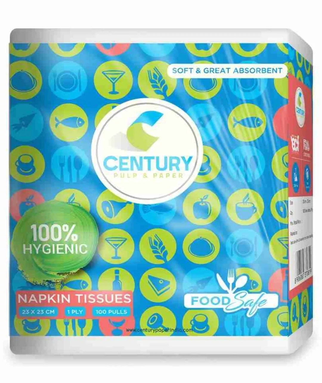Century Napkin Tissue (23 X 23 cm , 100 Pulls / Serviettes) - Pack Of 6