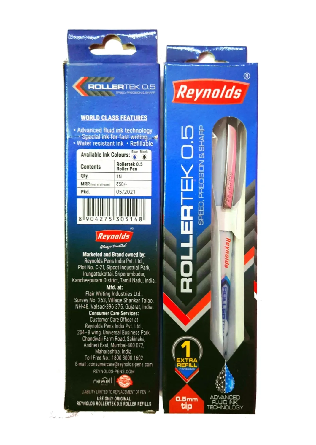 Reynolds ROLLERTEK 0.5 MM CT BOX OFFER (1 Free Cartridge) - BLUE Roller Ball Pen  (Pack of 1)