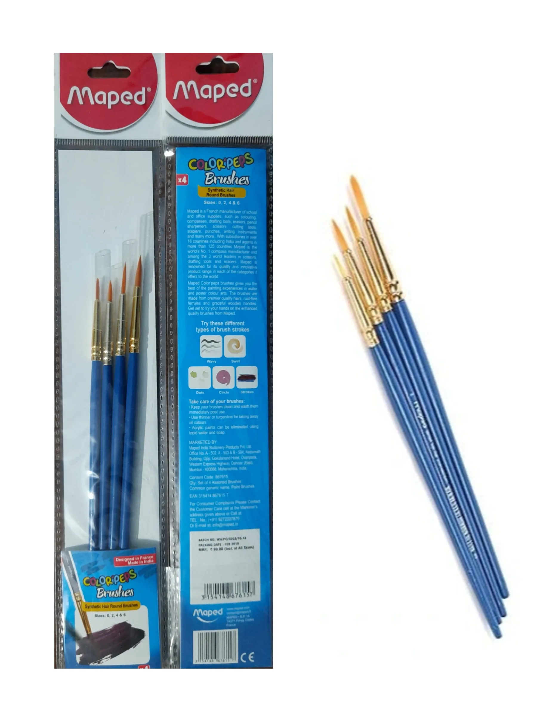 Maped Colour Peps Synthetic Round Brush Set of 4 - Blue
