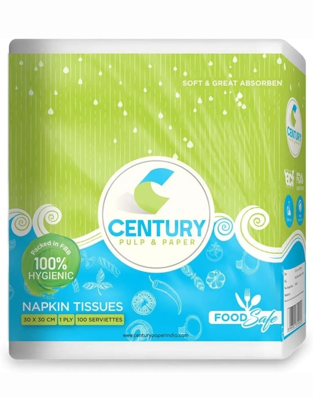 Century Napkin Tissue (30 X 30 cm , 100 Pulls / Serviettes) - Pack Of 3
