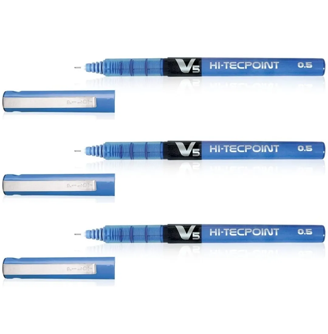 PILOT HI-TECPOINT V5 PEN, BLUE ,PACK OF 3