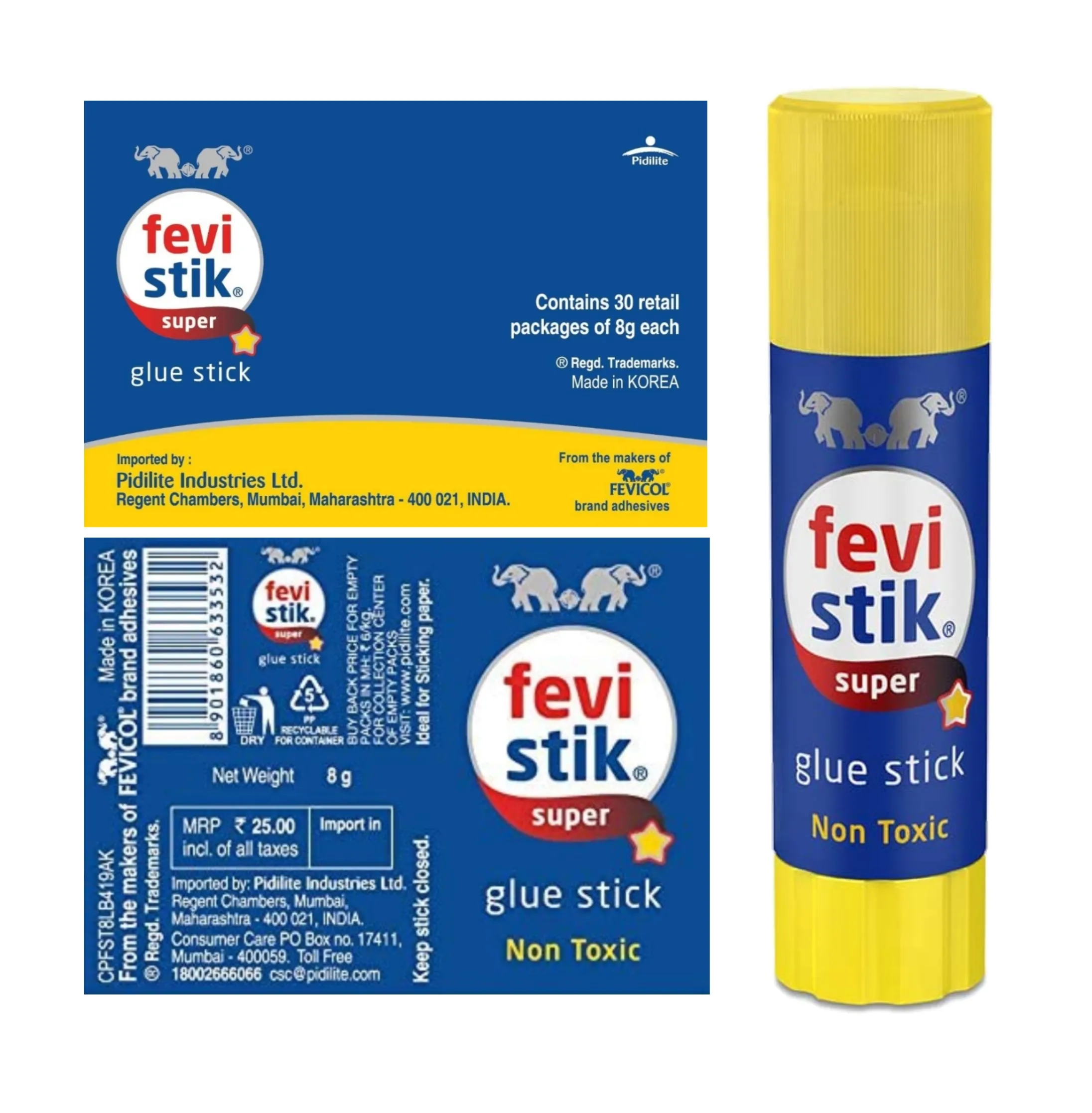 Pidilite Fevistik Glue Stick (8g) Multi-Purpose, Non Messy (Pack of 5)