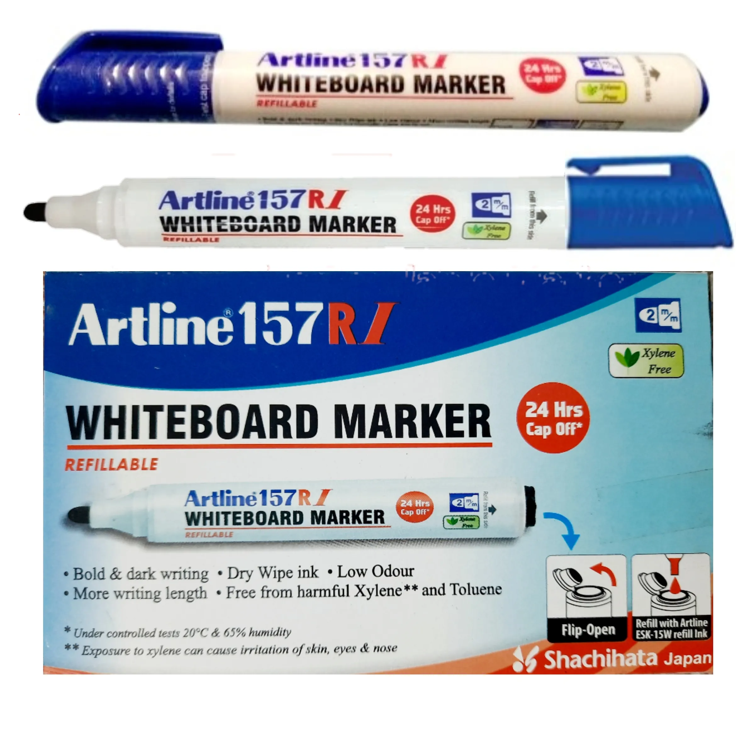 Artline White Board Marker 157 RI Refillable Blue Colour Pack of 10 Marker