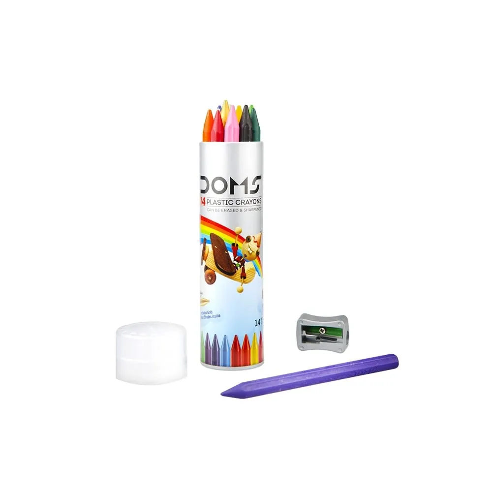 Doms Plastic Crayon 14 Shades Round Tin